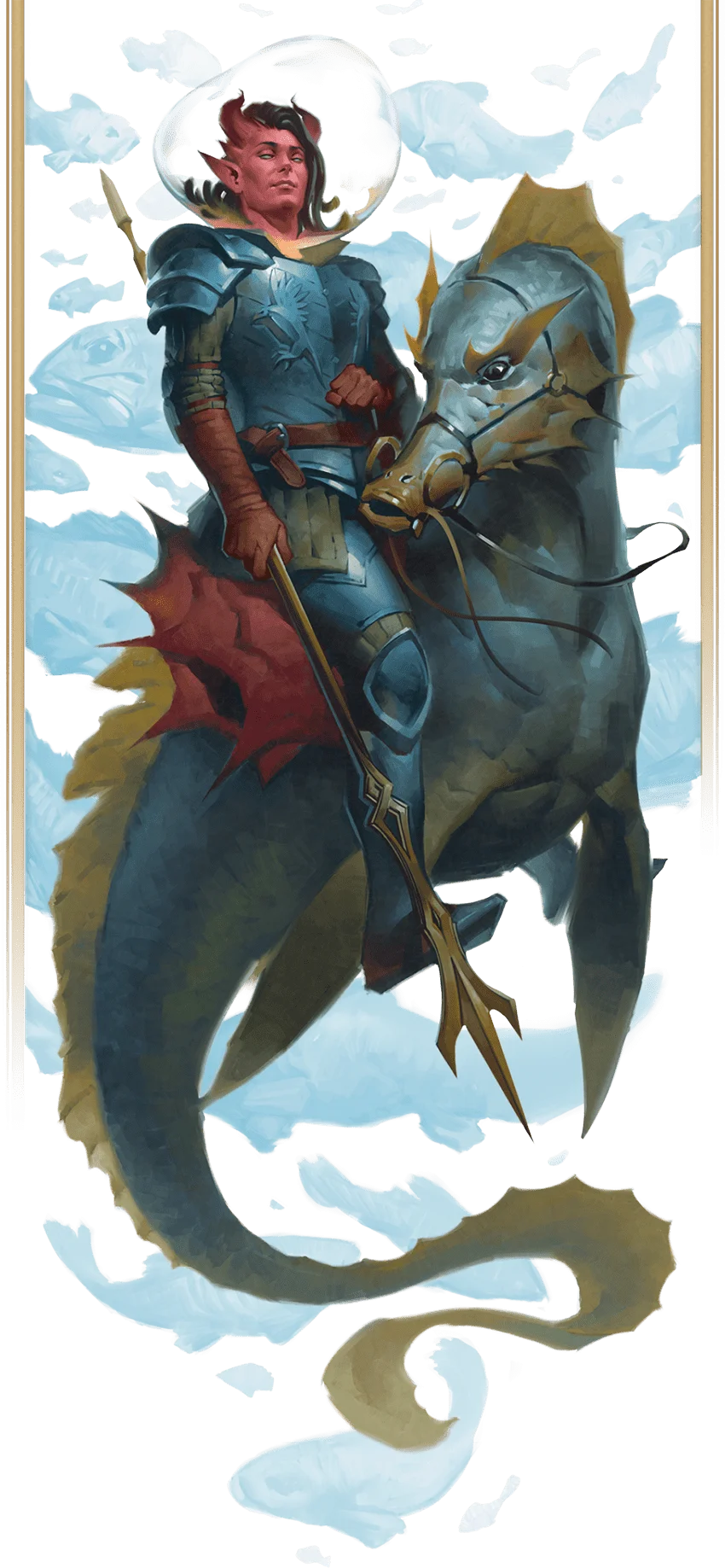 Paladin, jedoucí na obří mořské kobylce, se vydává na dobrodružství pod vodou